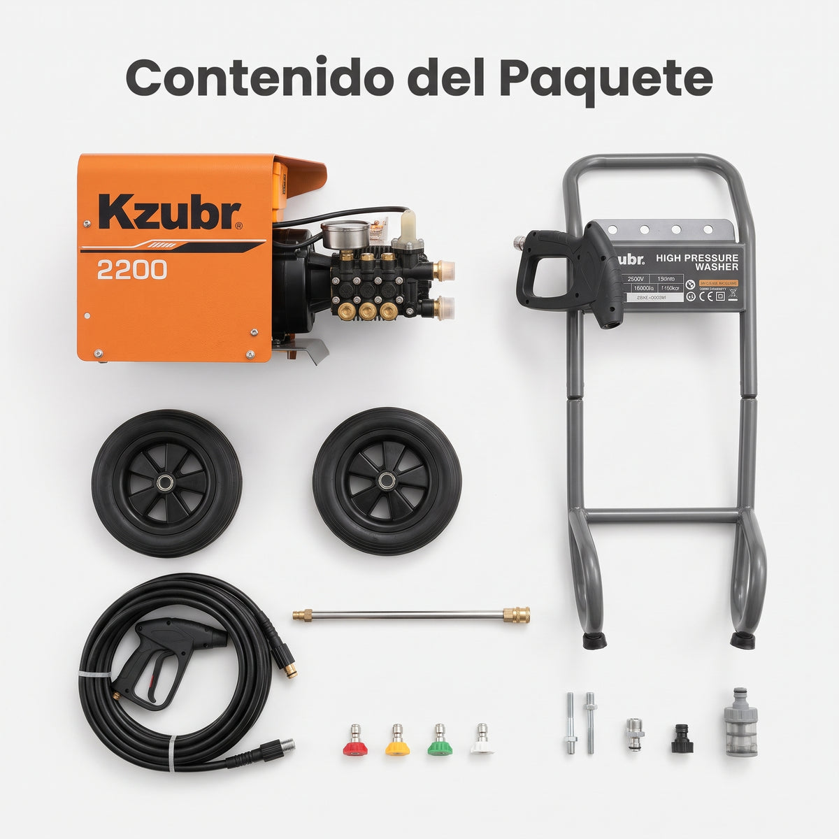 Electric Pressure Washer — Contenido del Paquete - Vista Aerea | Generated by Modelize