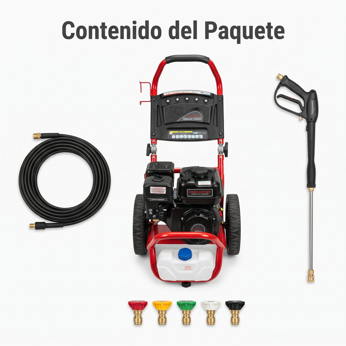 Gas Pressure Washer — Contenido del Paquete - Vista Aerea | Generated by Modelize