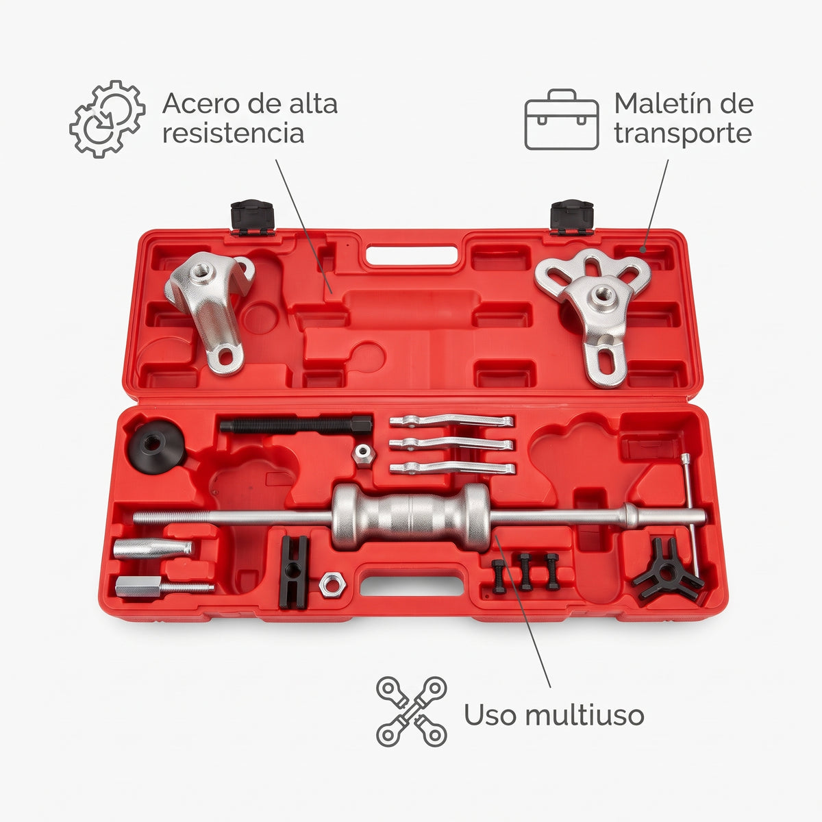 Dent puller kit / Slide hammer set — Infografia de Caracteristicas | Generated by Modelize