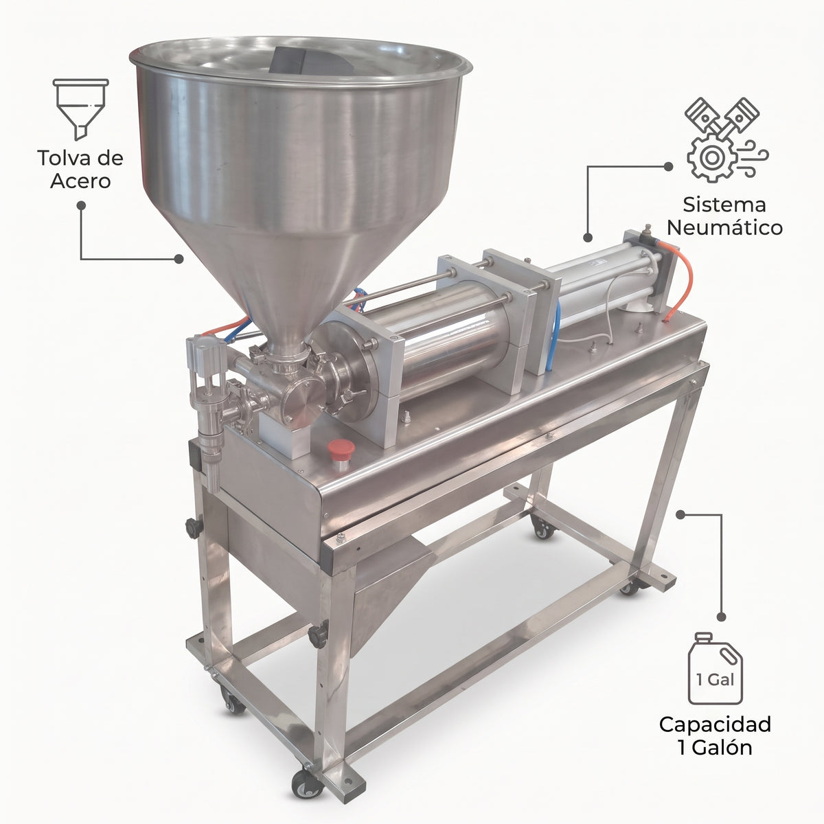 Piston liquid and cream filling machine — Infografia de Caracteristicas | Generated by Modelize