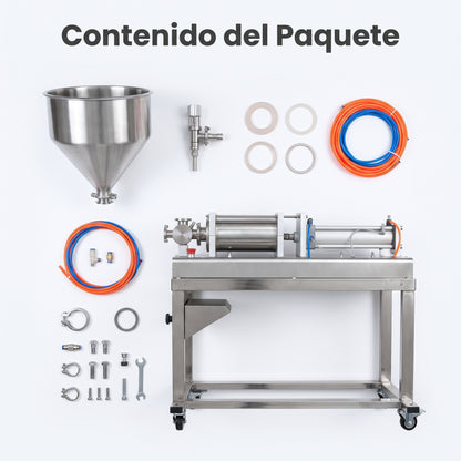 Pneumatic Liquid and Cream Filling Machine — Contenido del Paquete - Vista Aerea | Generated by Modelize