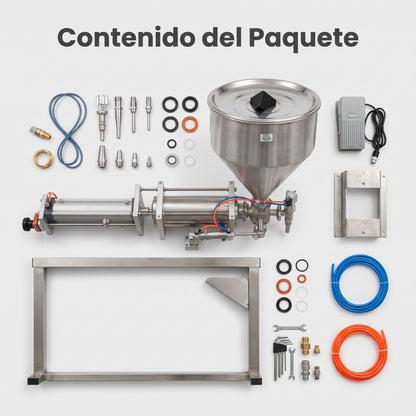 Pneumatic liquid and cream filling machine — Contenido del Paquete - Vista Aerea | Generated by Modelize