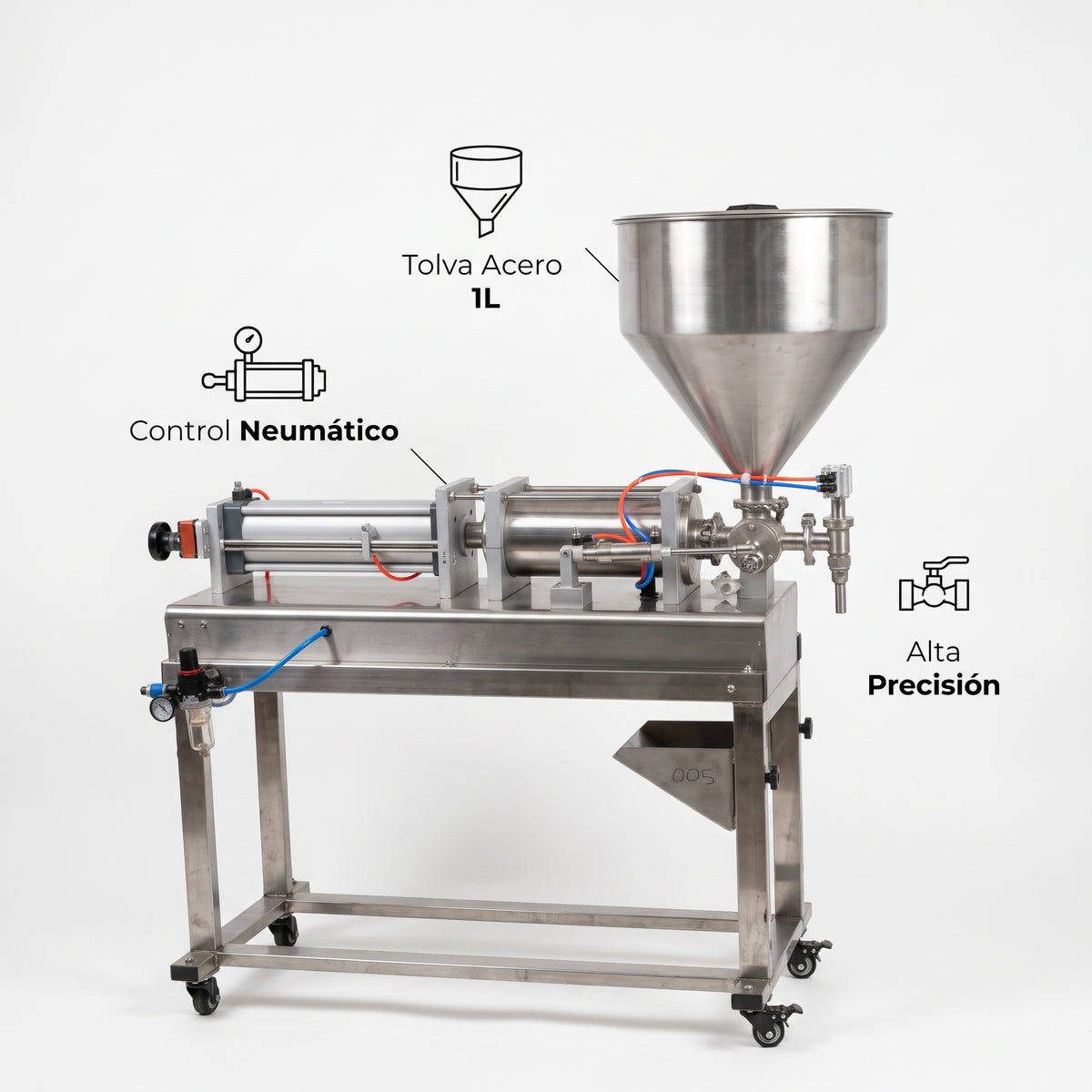 Pneumatic Liquid and Paste Filling Machine — Infografia de Caracteristicas | Generated by Modelize