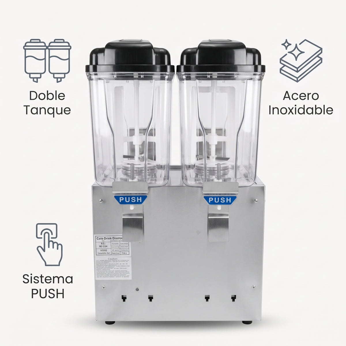 Commercial Juice Dispenser — Infografia de Caracteristicas | Generated by Modelize