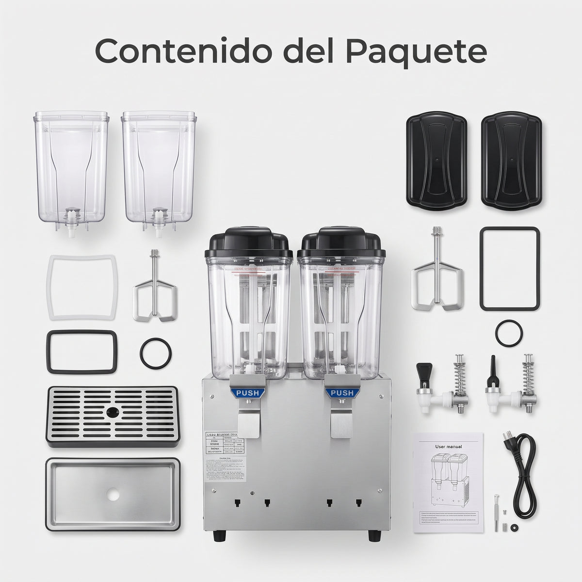 Juice Dispenser — Contenido del Paquete - Vista Aerea | Generated by Modelize