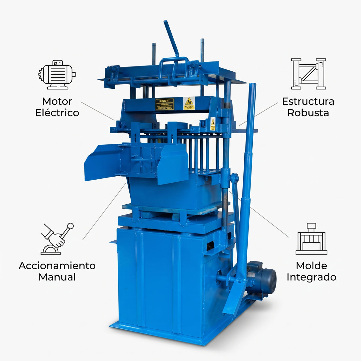 Concrete block making machine — Infografia de Caracteristicas | Generated by Modelize