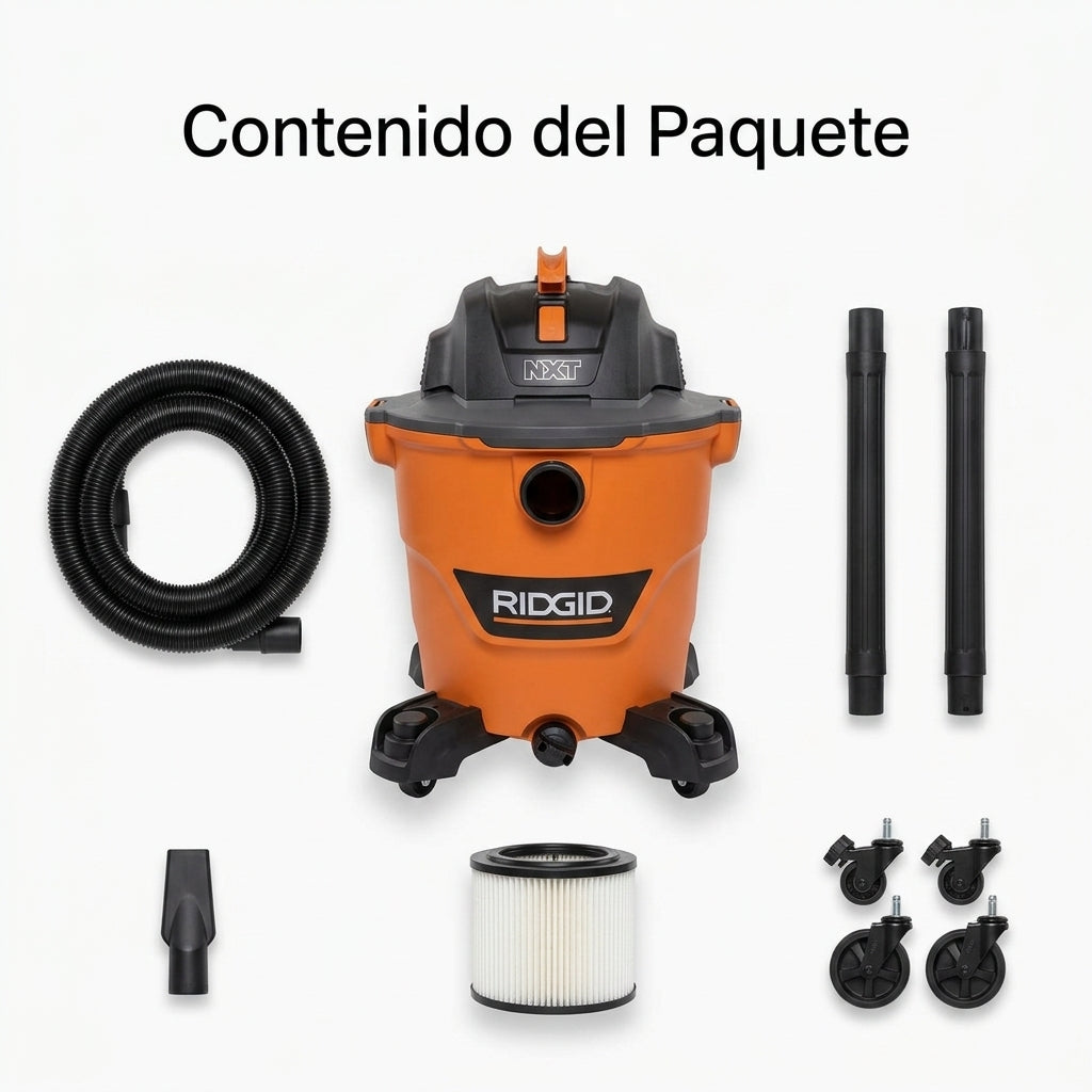 Wet/dry vacuum cleaner — Contenido del Paquete - Vista Aerea | Generated by Modelize