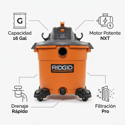 Industrial Wet/Dry Vacuum — Infografia de Caracteristicas | Generated by Modelize