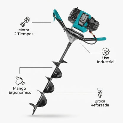 Gas-powered earth auger — Infografia de Caracteristicas | Generated by Modelize