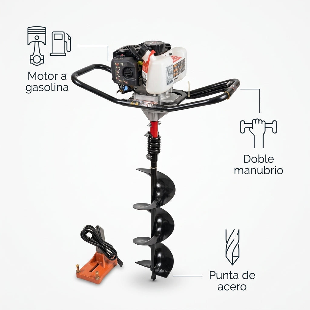 Gasoline earth auger — Infografia de Caracteristicas | Generated by Modelize