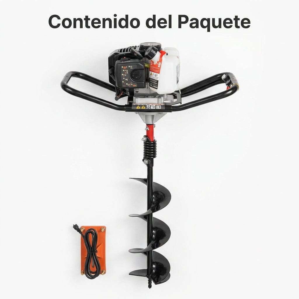 Gas-powered earth auger — Contenido del Paquete - Vista Aerea | Generated by Modelize