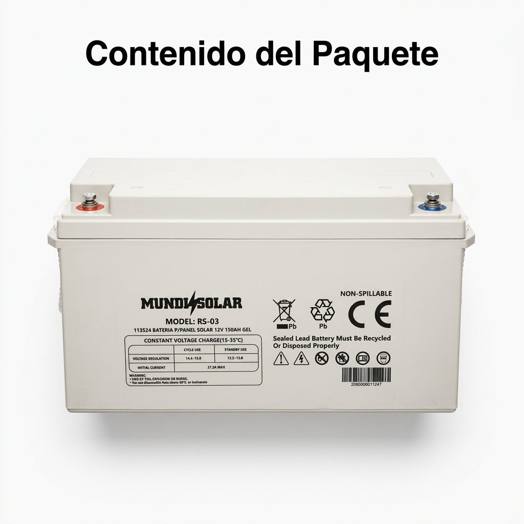 Solar Gel Battery — Contenido del Paquete - Vista Aerea | Generated by Modelize