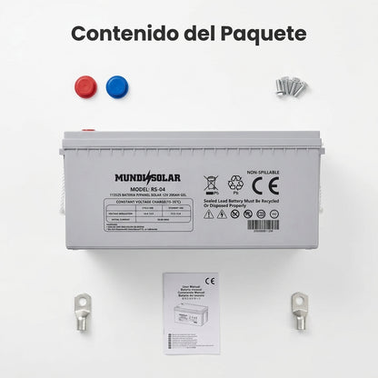 Solar Gel Battery — Contenido del Paquete - Vista Aerea | Generated by Modelize