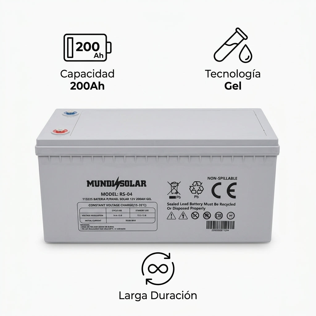 Deep cycle solar gel battery — Infografia de Caracteristicas | Generated by Modelize