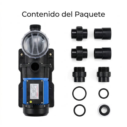 1 HP Swimming Pool Pump — Contenido del Paquete - Vista Aerea | Generated by Modelize