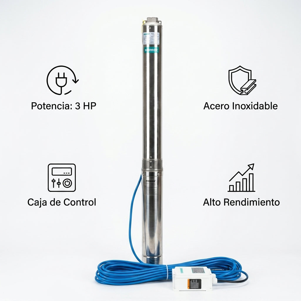 Submersible water pump — Infografia de Caracteristicas | Generated by Modelize