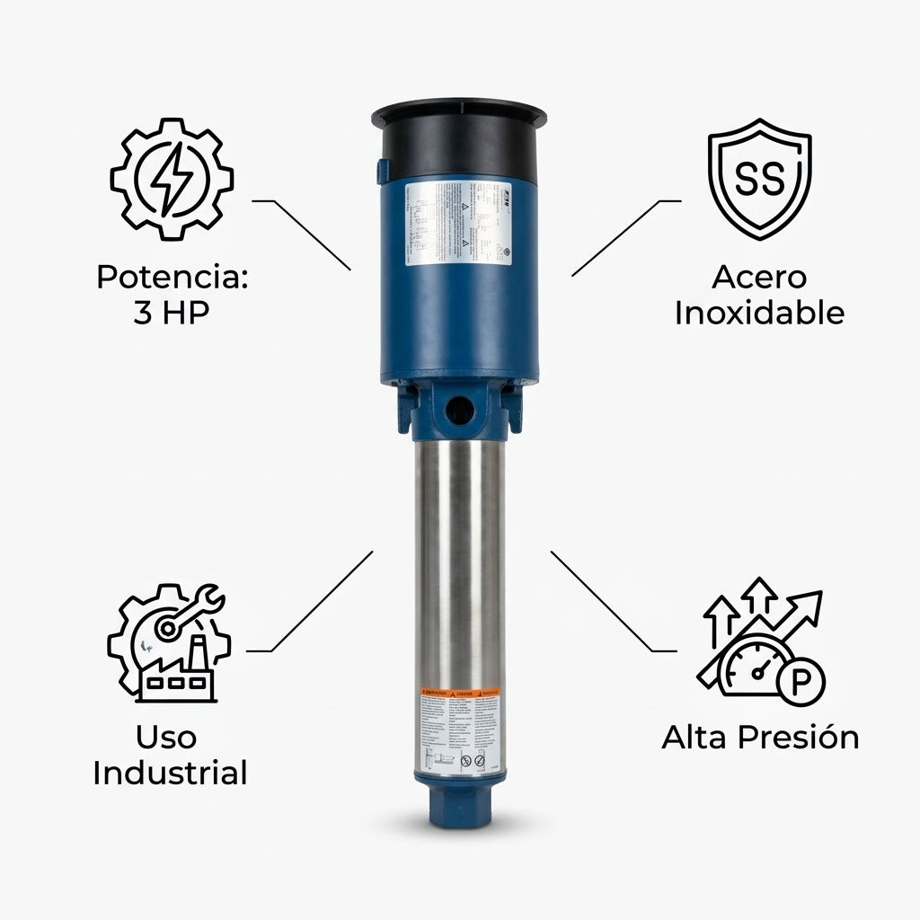 Industrial Cannon-type Water Pump — Infografia de Caracteristicas | Generated by Modelize