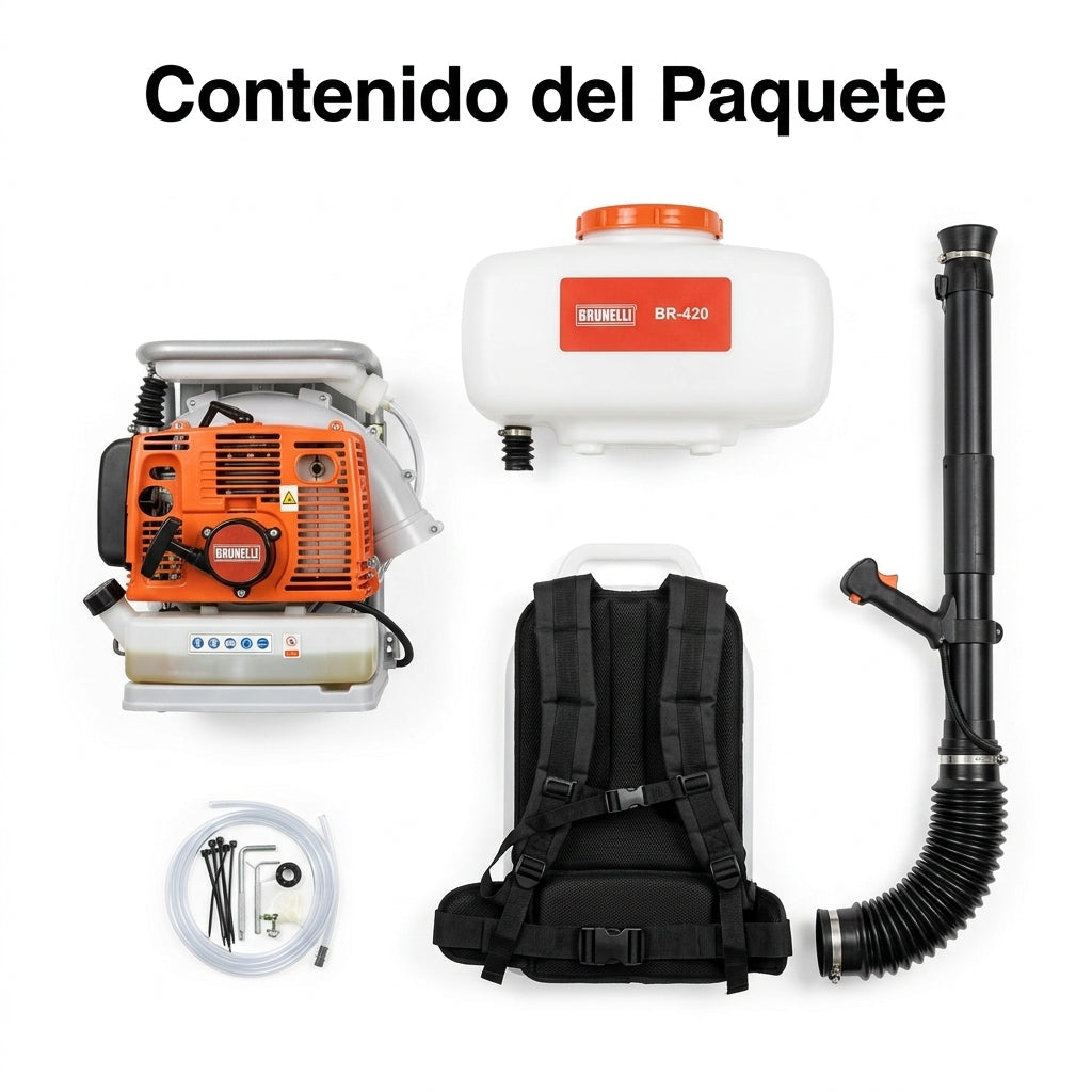 Motorized backpack sprayer — Contenido del Paquete - Vista Aerea | Generated by Modelize