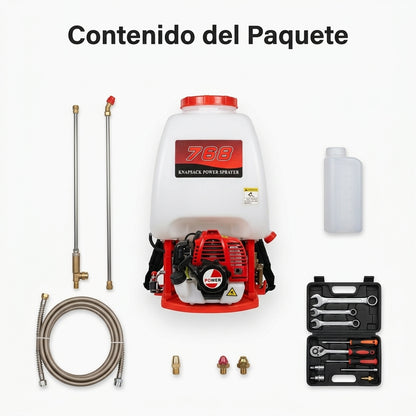 Gasoline backpack power sprayer — Contenido del Paquete - Vista Aerea | Generated by Modelize