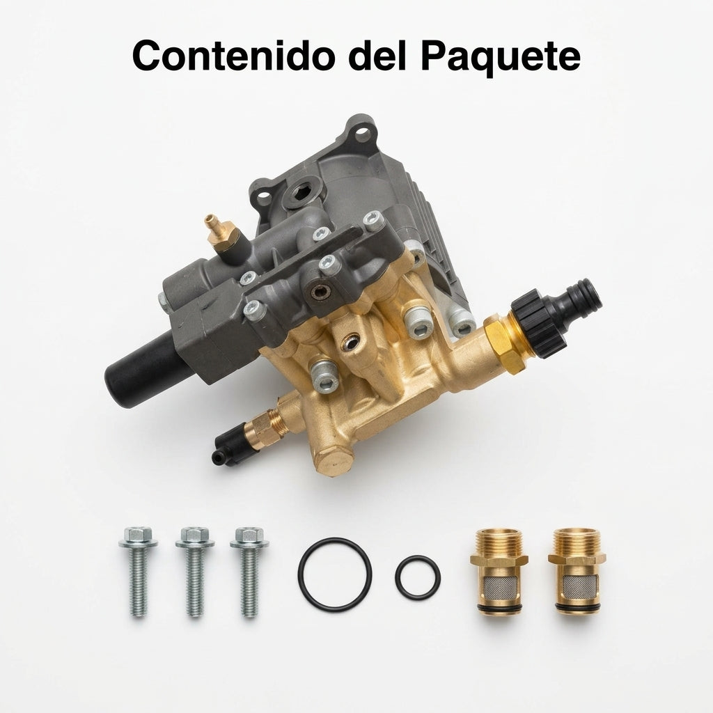 Pressure washer pump assembly — Contenido del Paquete - Vista Aerea | Generated by Modelize