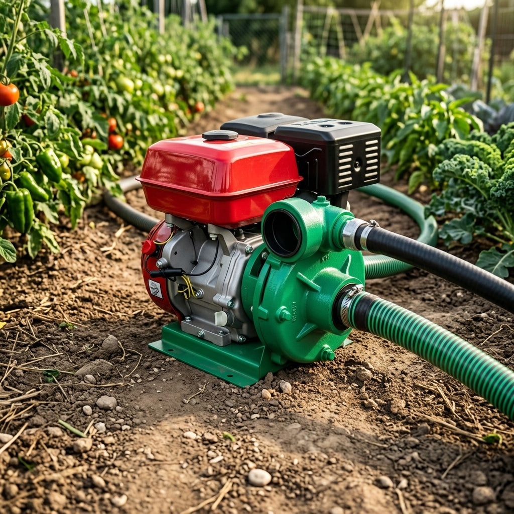 Gasoline-powered centrifugal water pump — Estilo de Vida - Producto en Uso | Generated by Modelize