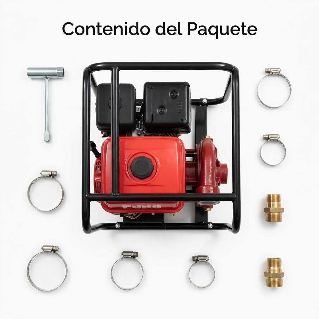 Gasoline high-pressure water pump — Contenido del Paquete - Vista Aerea | Generated by Modelize