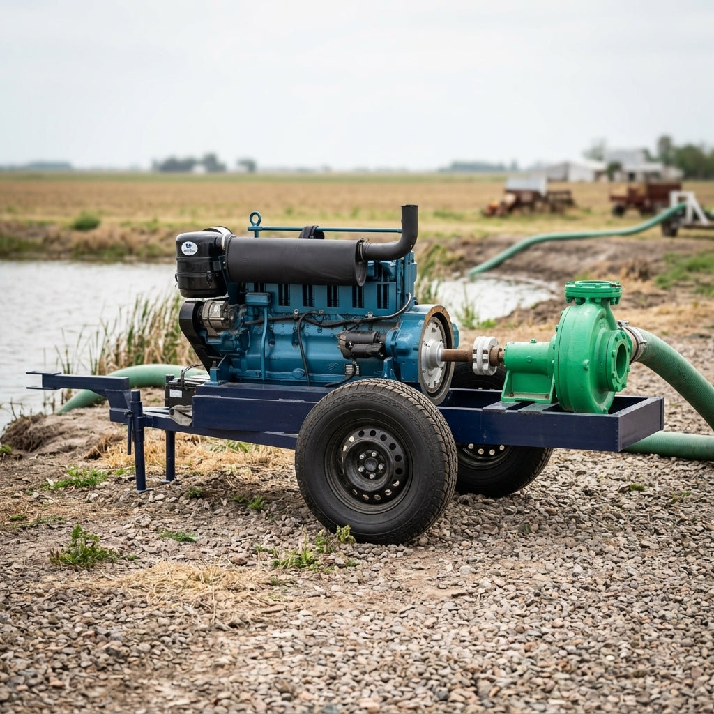 Industrial trailer-mounted diesel centrifugal pump — Estilo de Vida - Producto en Uso | Generated by Modelize