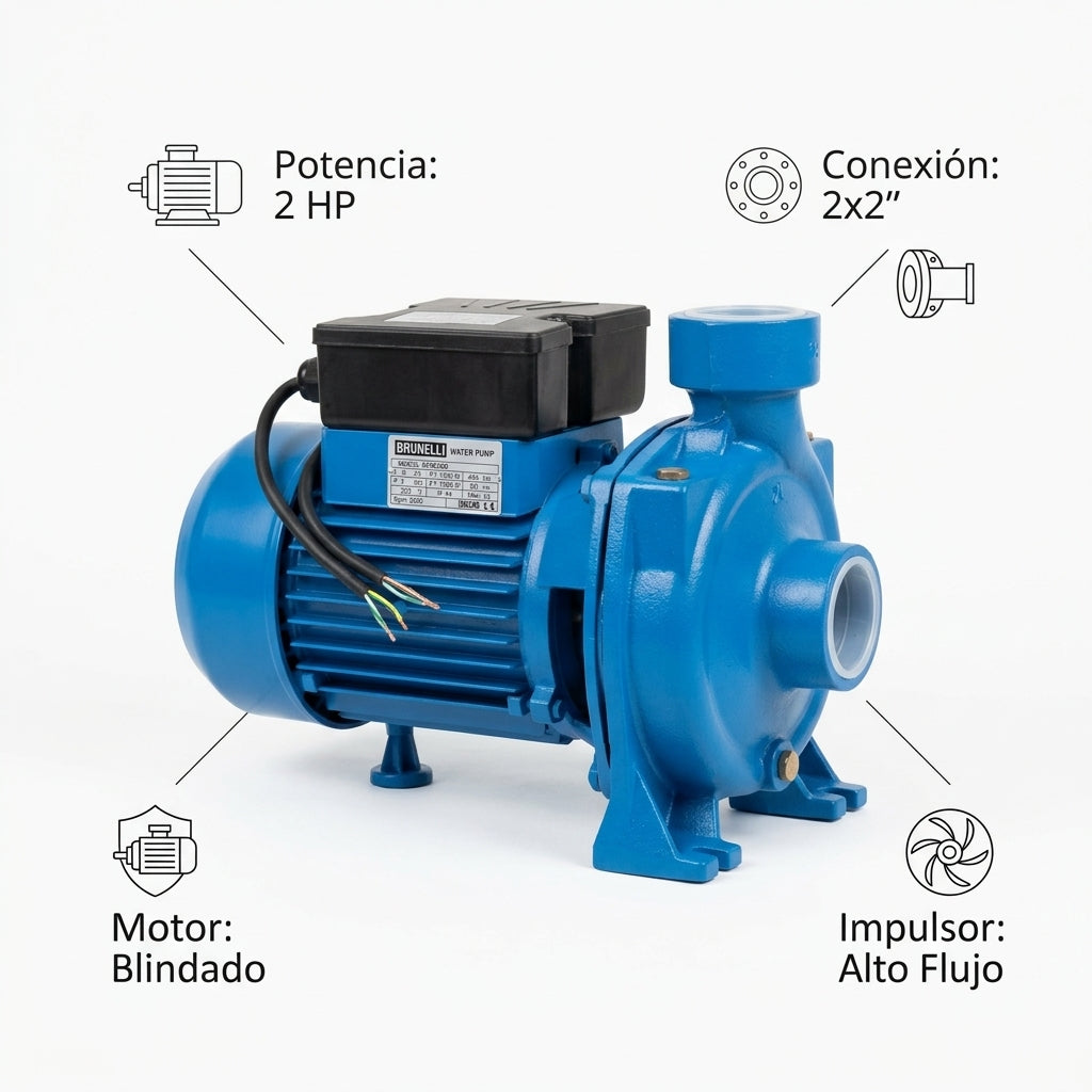 Electric centrifugal water pump — Infografia de Caracteristicas | Generated by Modelize