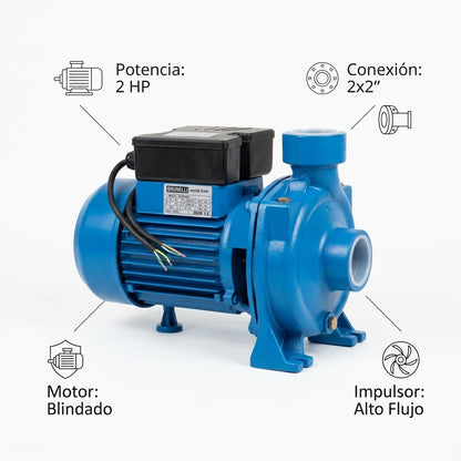 Electric centrifugal water pump — Infografia de Caracteristicas | Generated by Modelize