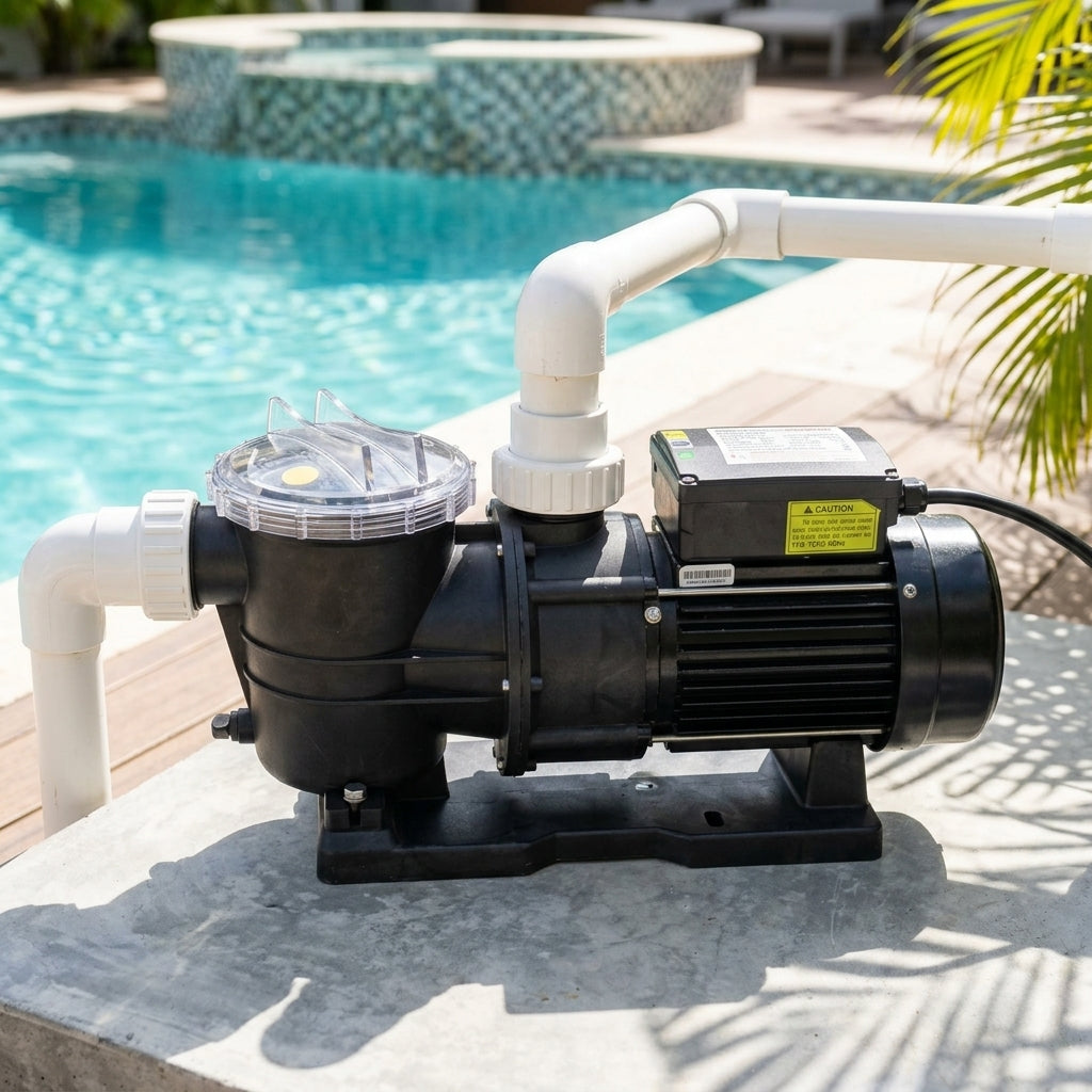 Electric swimming pool pump — Estilo de Vida - Producto en Uso | Generated by Modelize