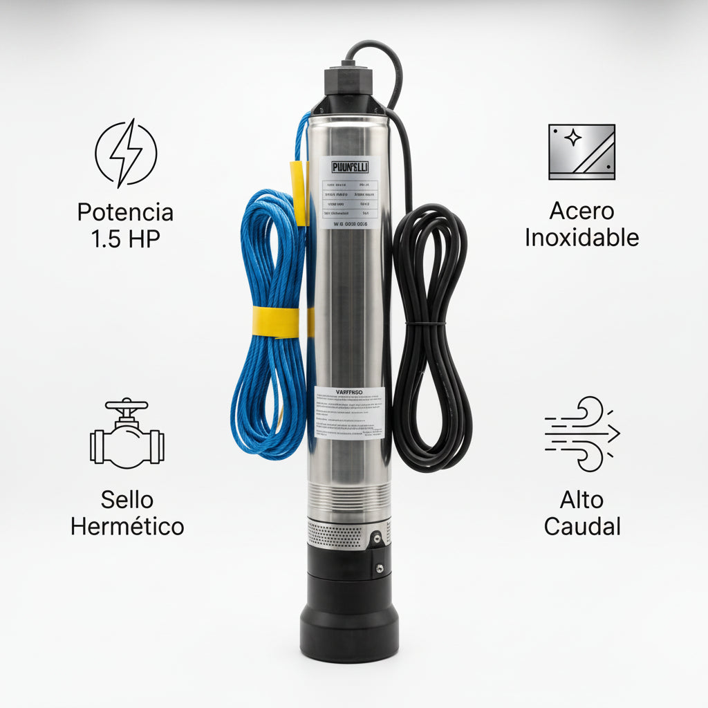 Submersible water pump — Infografia de Caracteristicas | Generated by Modelize