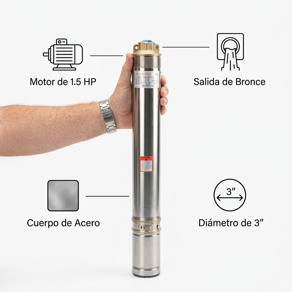 Submersible borehole pump — Infografia de Caracteristicas | Generated by Modelize
