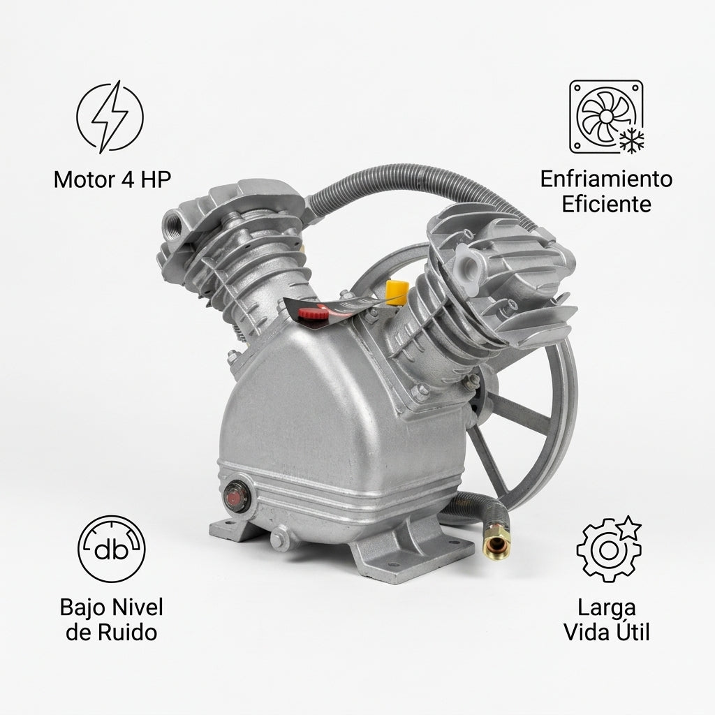 Air compressor pump head — Infografia de Caracteristicas | Generated by Modelize