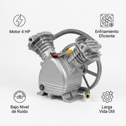 Air compressor pump head — Infografia de Caracteristicas | Generated by Modelize
