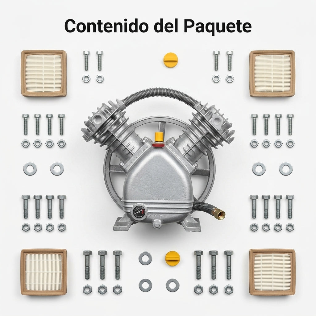 Air compressor pump head — Contenido del Paquete - Vista Aerea | Generated by Modelize