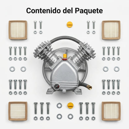 Air compressor pump head — Contenido del Paquete - Vista Aerea | Generated by Modelize