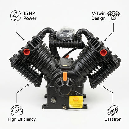 V-Twin Air Compressor Head — Infografia de Caracteristicas | Generated by Modelize