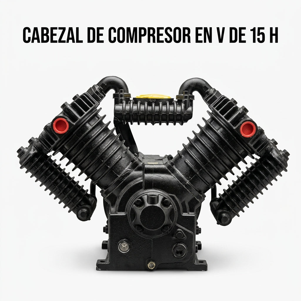 V-twin air compressor pump head — Portada Principal - Estudio Blanco | Generated by Modelize