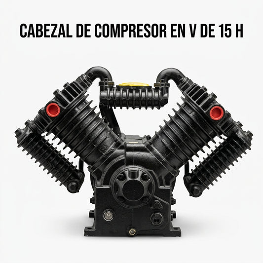 V-twin air compressor pump head — Portada Principal - Estudio Blanco | Generated by Modelize