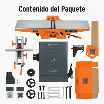 Stationary 6-inch wood jointer — Contenido del Paquete - Vista Aerea | Generated by Modelize