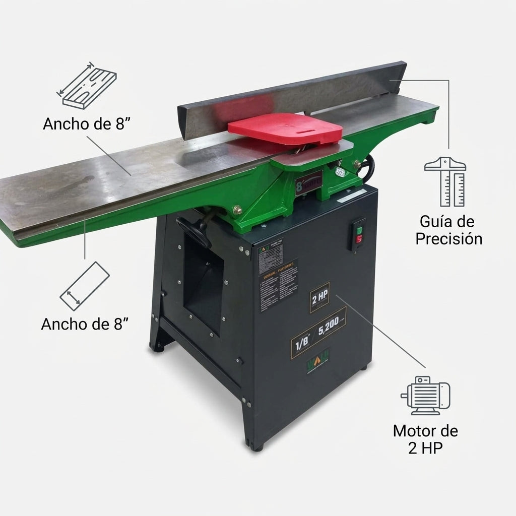 Industrial jointer / wood canteadora — Infografia de Caracteristicas | Generated by Modelize