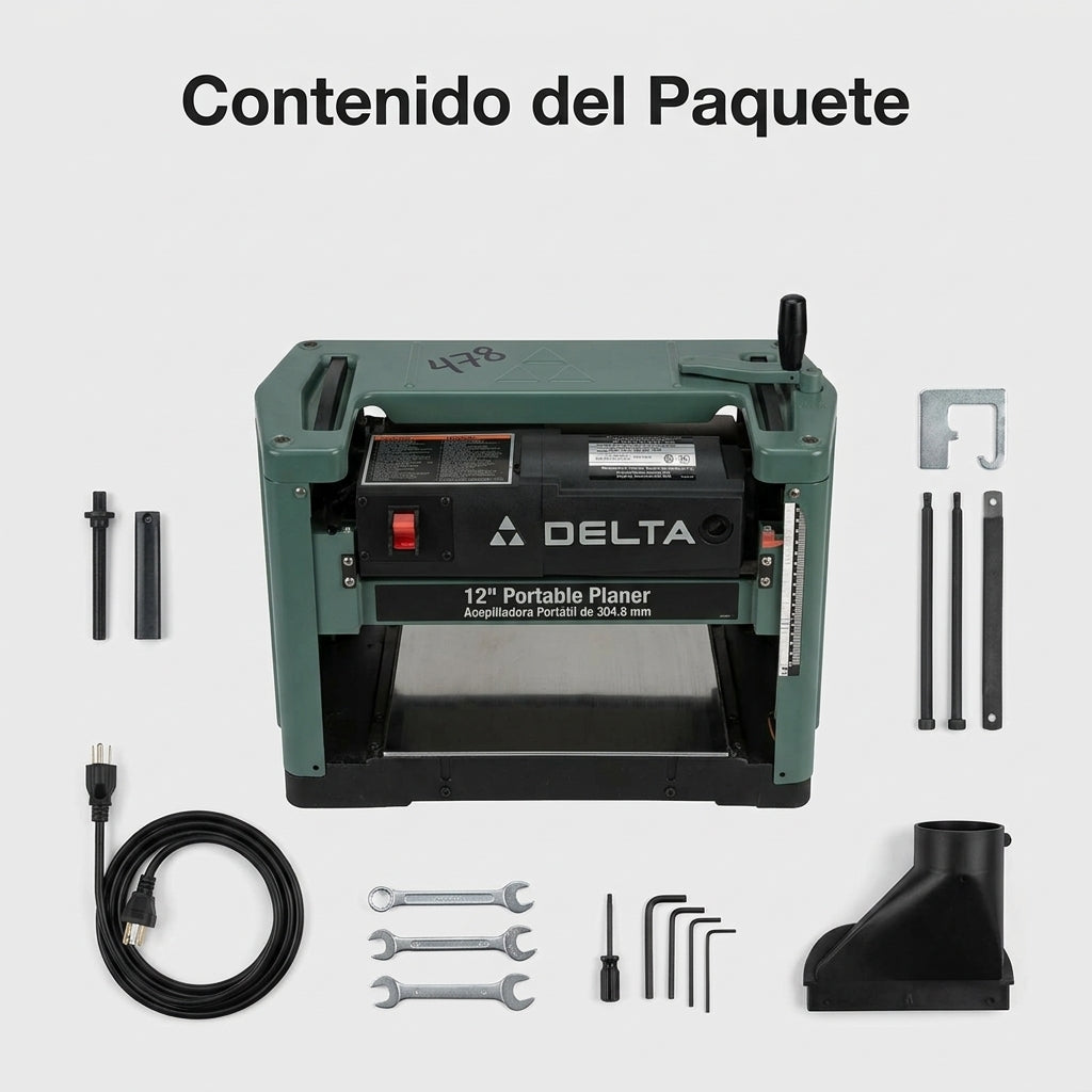 Portable Wood Planer — Contenido del Paquete - Vista Aerea | Generated by Modelize