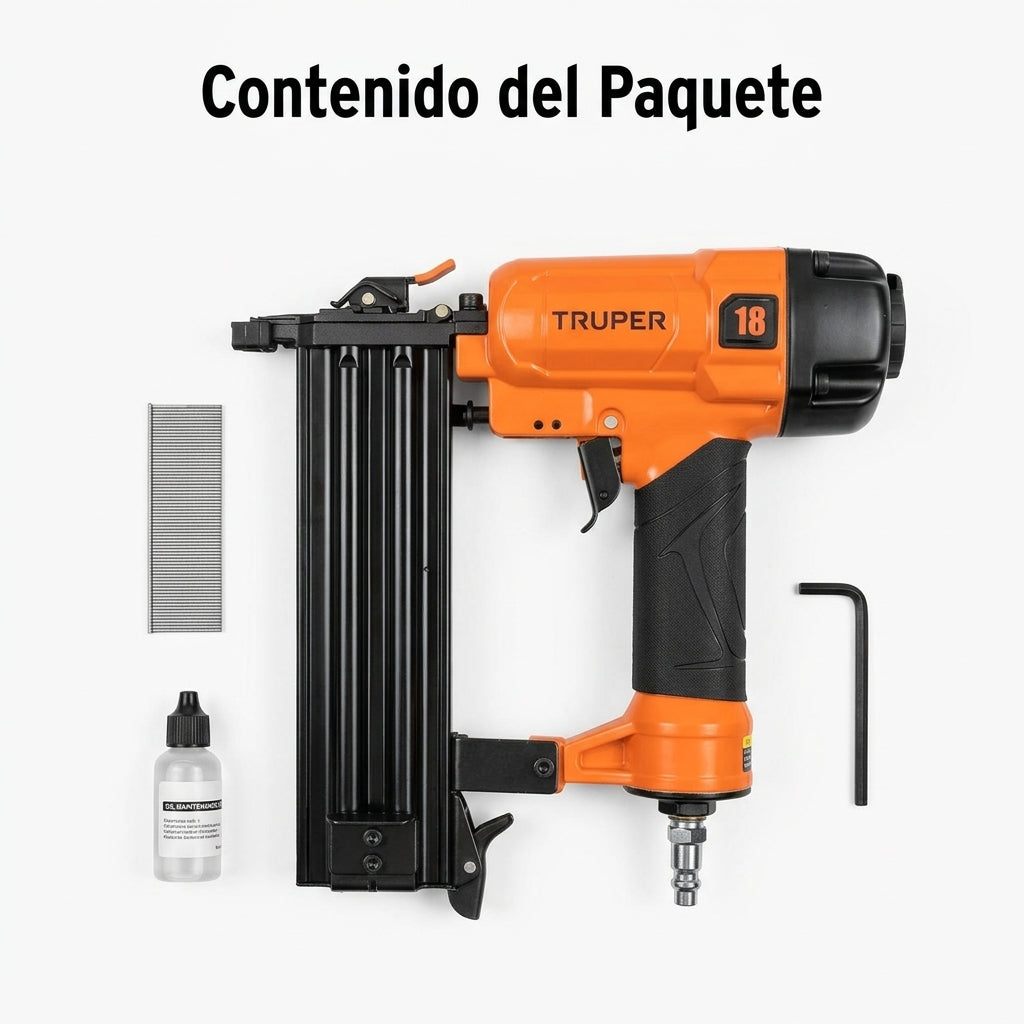 Pneumatic Brad Nailer — Contenido del Paquete - Vista Aerea | Generated by Modelize