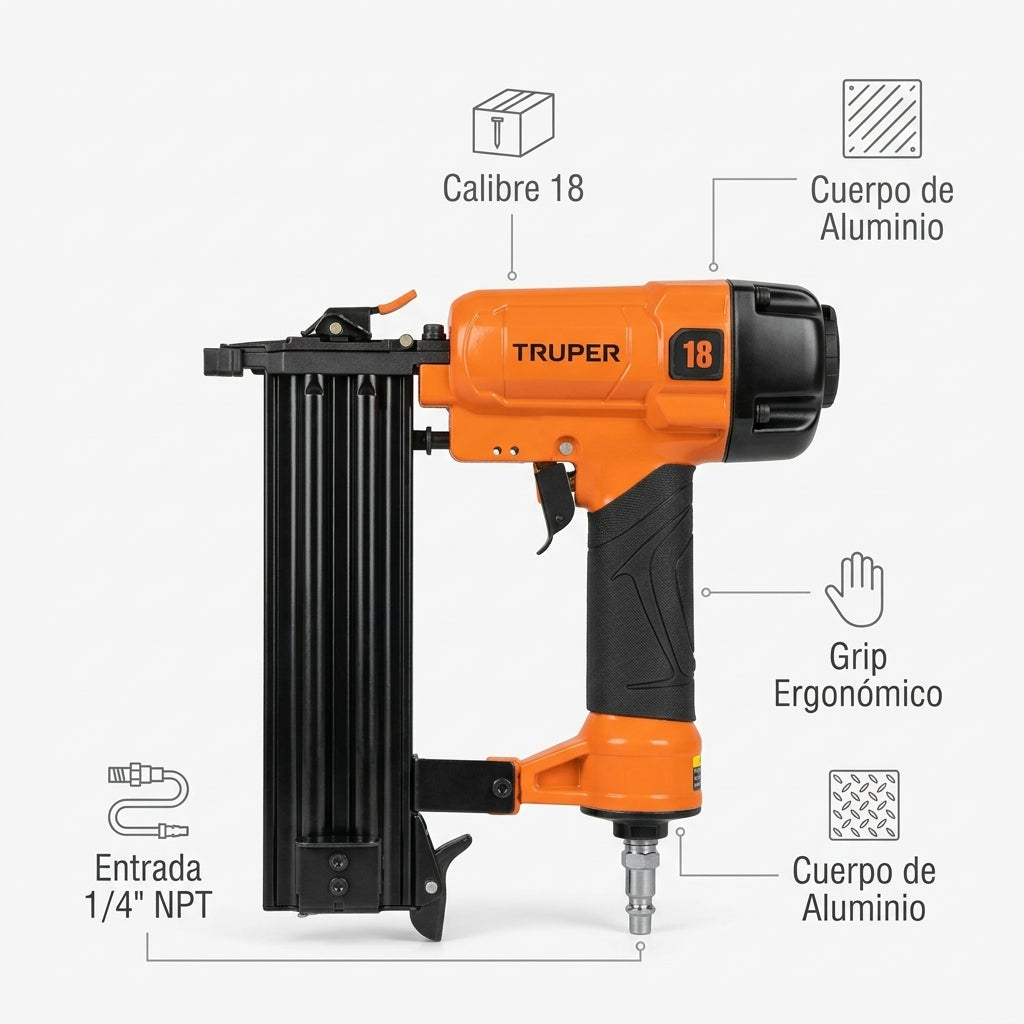 Pneumatic Brad Nailer — Infografia de Caracteristicas | Generated by Modelize