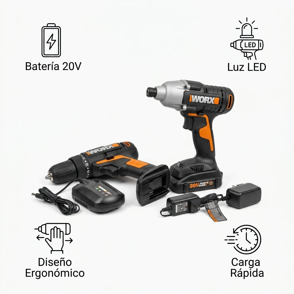 Cordless power tool combo kit — Infografia de Caracteristicas | Generated by Modelize