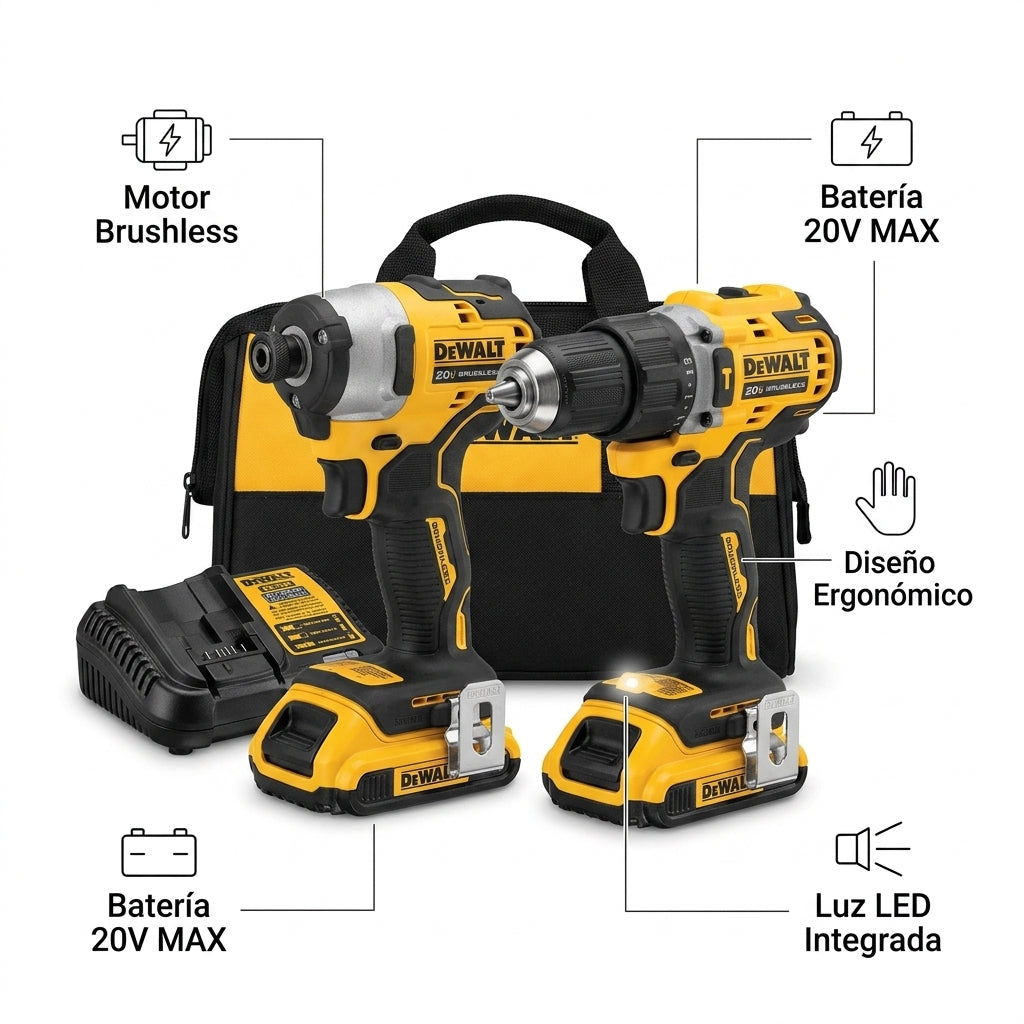 Cordless power tool combo kit — Infografia de Caracteristicas | Generated by Modelize