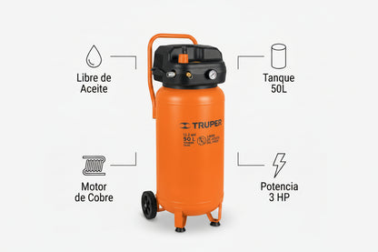 Vertical air compressor — Infografia de Caracteristicas | Generated by Modelize
