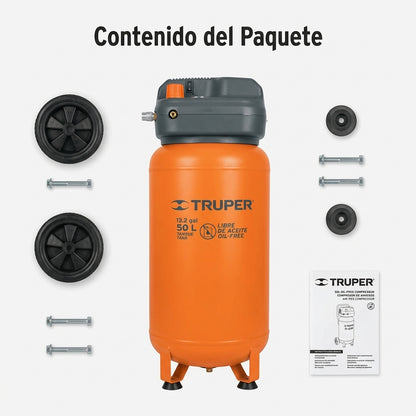 Vertical Oil-Free Air Compressor — Contenido del Paquete - Vista Aerea | Generated by Modelize