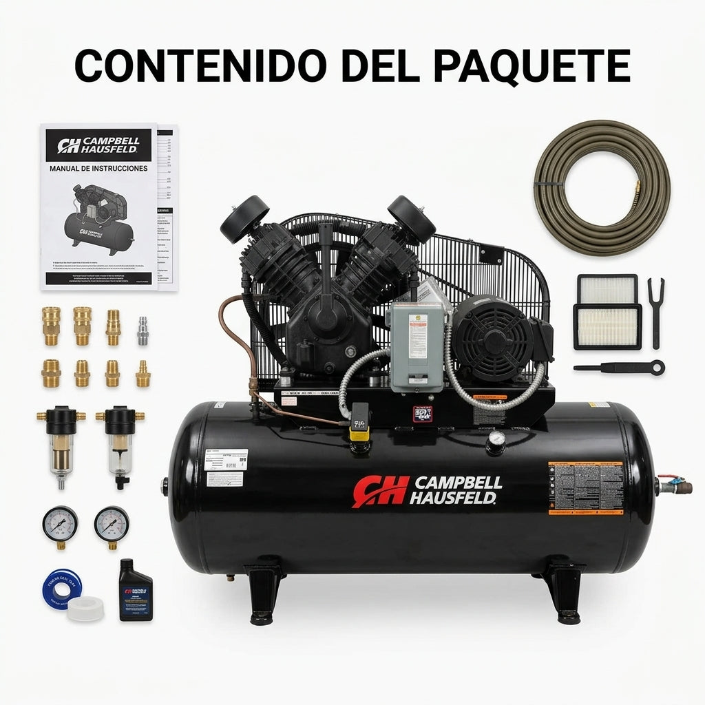 Industrial Air Compressor — Contenido del Paquete - Vista Aerea | Generated by Modelize