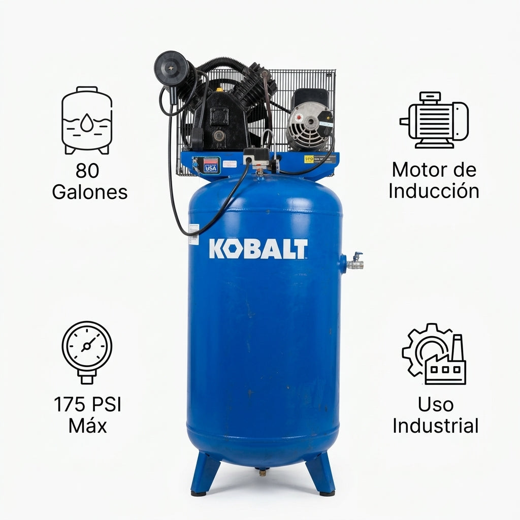 Compresor de aire vertical de gran capacidad — Infografia de Caracteristicas | Generated by Modelize